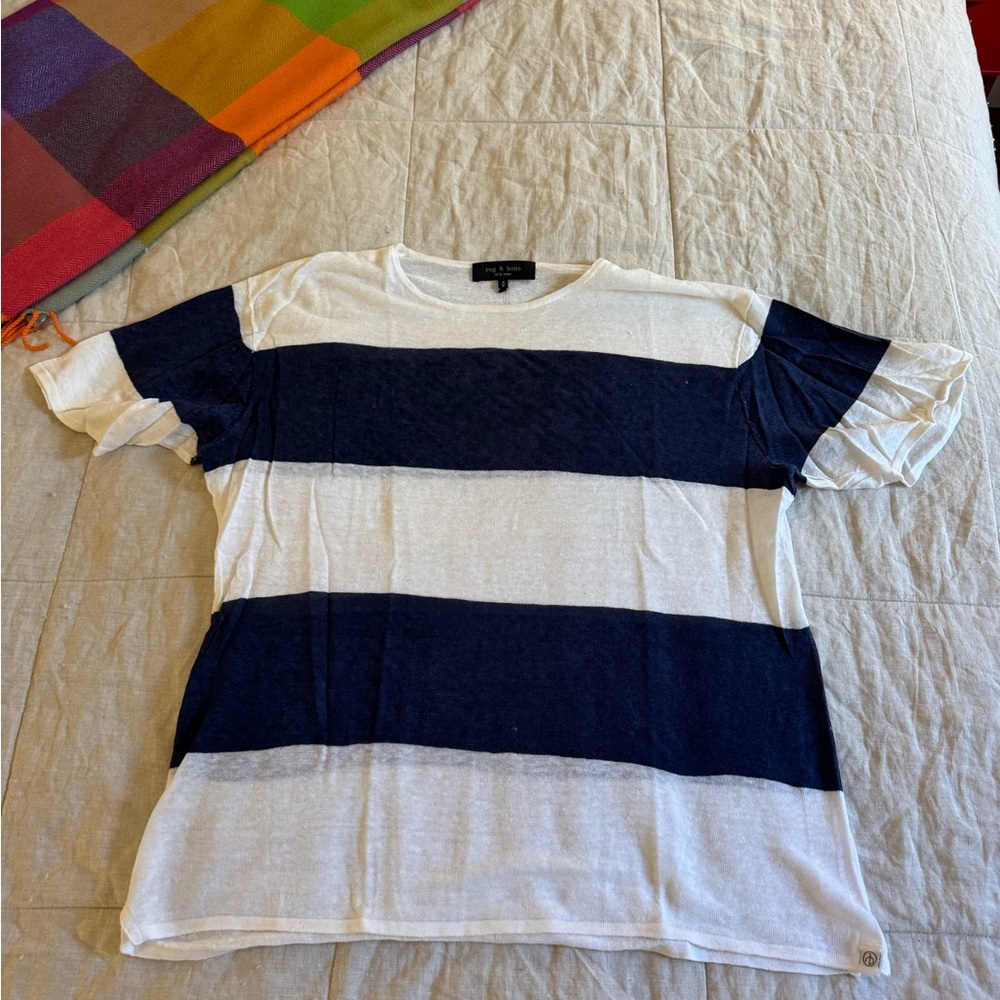 Striped Navy & White Short Sleeve Linen Tee